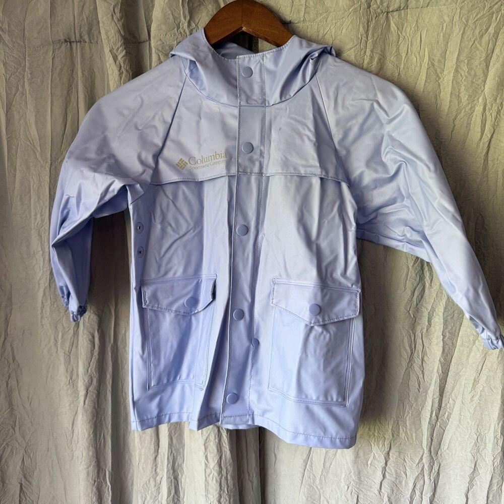 Columbia Youth XS Waterproof Hooded Rain Jacket Purple Lightweight Outdoor Coat.